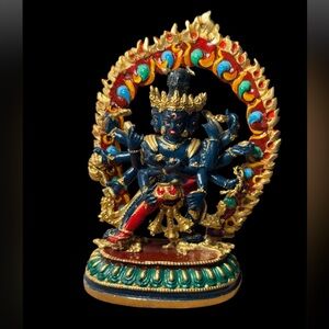 Handmade Brass Kali Statue – 4” Nepal – Multi-Armed Goddess